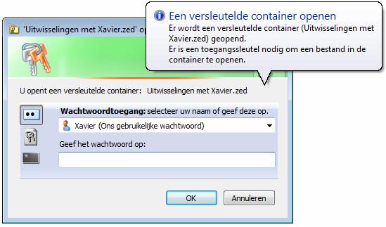 3 - De eerste handeling met een bestand in de container,...er zal een toegangsleutel worden gevraagd.