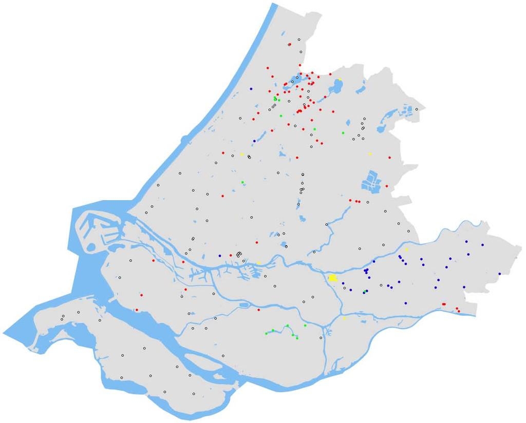 Kaart 1 Beschikbaarheid van een groenbeheerplan (voor alle onderzochte molens) molens met groenbeheerplan (14) molens zonder groenbeheerplan (ook geen behoefte aan zo n plan) (32)