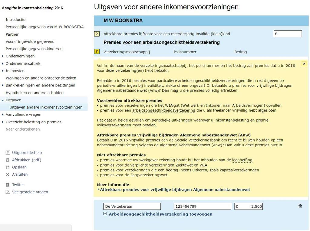 Als het goed is heeft u een overzicht van de verzekeringsmaatschappij gekregen met vermelding van de door u betaalde premies in