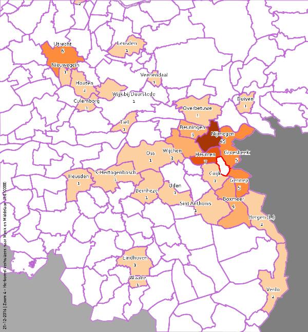 Cuijk, Boxmeer en Groesbeek leveren meer huishoudens aan Gennep dan aan Mook en Middelaar en Bergen.