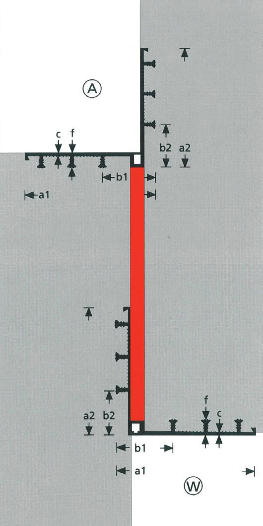 UITZETTINGSVOEGBAND VOOR UITWENDIGE PLAATSING HOEKPROFIELEN PVC-P Interne norm Standaard kwaliteit dilitatiegete a1/a2 b1/b2 c f N DF 24 hoek A 146/131 71/55 4 25 4 DF 24 hoek W 146/131 71/55 4 25 4