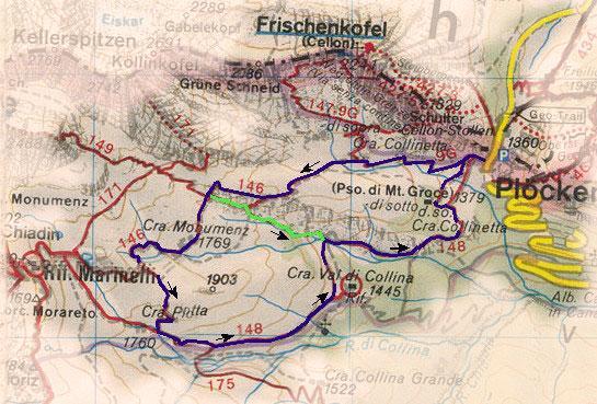 Vanuit Kötschach-Mauthen in het Gailtal wordt de Plöckenpass duidelijk aangegeven.