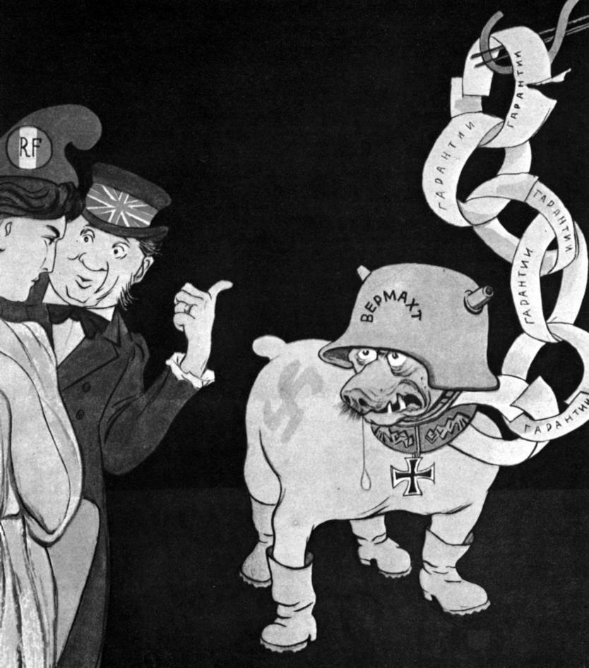 Opdracht 59 (havo 2016 tijdvak 2, 25 vwo 2016, tijdvak 2, 23) In 1954 verschijnt deze spotprent in het satirische Sovjet-tijdschrift Krokodil, naar aanleiding van de discussie over de toetreding van