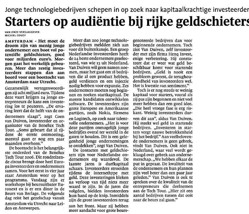 Sarters op audientie bij rijke Geldschieters (Starting companies have an audience with wealthy