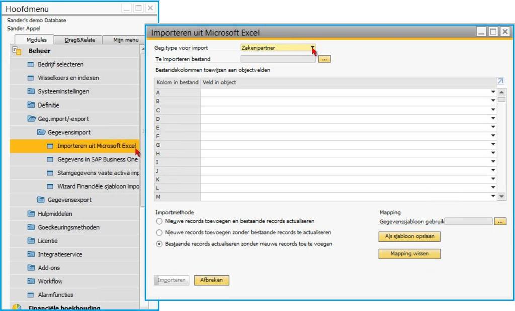 Snel gegevens importeren en updaten met Importeren uit Excel voor SAP Business One Wellicht moet u regelmatig grote aantallen stamgegevens toevoegen of aanpassen, zoals zakenpartner stamgegevens of