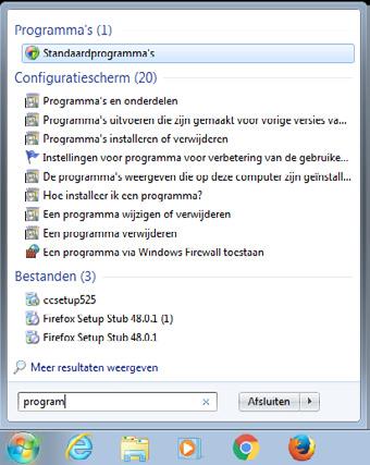 of PROGRAMS AND FEATURES Zoek in de lijst van programma s uw oude virusscanner Selecteer uw oude virusscanner en