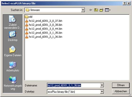 Ga naar File in het hoofdmenu. 3. Klik op Select ecoplus binary file en selecteer de nieuwste firmwareversie. 4.