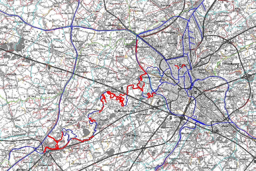 Dijk In Figuur 6-5 wordt een overzicht gegeven van de beschouwde dijkbeschermingsmaatregelen in het modelgebied van de Leie, de Bovenschelde en de Gentse Kanalen.