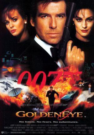 Filmposter 8 James Bond, Goldeneye Er zijn 3 aandachtpunten voor de gezichten van de hoofdpersonages. Het chaos eronder is een verder aandachtspunt.