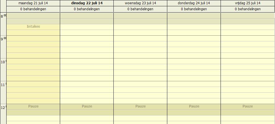 Figuur 28: de pauze als planperiode Let op: In dit voorbeeld ziet u op de maandagochtend ook reeds een planperiode voor Intakes.