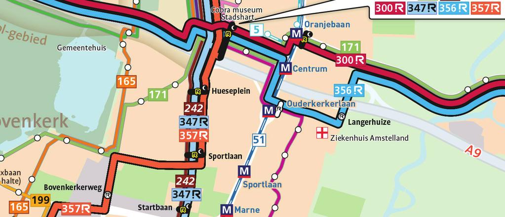 Lijn 357 Kudelstaart/Aalsmeer Amsterdam Centrum Deze lijn is de huidige lijn 172 is qua route nauwelijks veranderd.