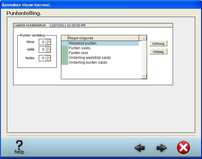 Het volgende scherm zijn de gegeven weer van groot belang voor het toernooi. Dit bepaald namelijk hoe de punten aan de wedstrijden toegekend worden.