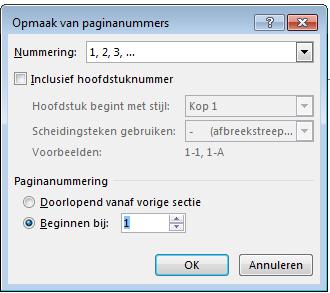 10 Begin je met Arabische cijfers in het tekstgedeelte van je werkstuk, dan moet je de optie Beginnen bij selecteren en daar het gewenste paginanummer invoegen. Belangrijk!