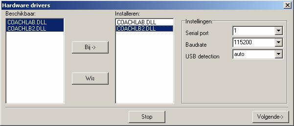 Software instellen Selecteer de juiste interface in de kolom "Installeren"