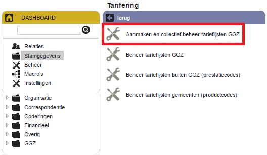 4 Jeugd GGZ: productcodes van tarieven voorzien Na de registratie van de door u benodigde productcodes (zie handleiding GGZ Invoeren productcodes) moeten deze codes van de juiste tarieven worden