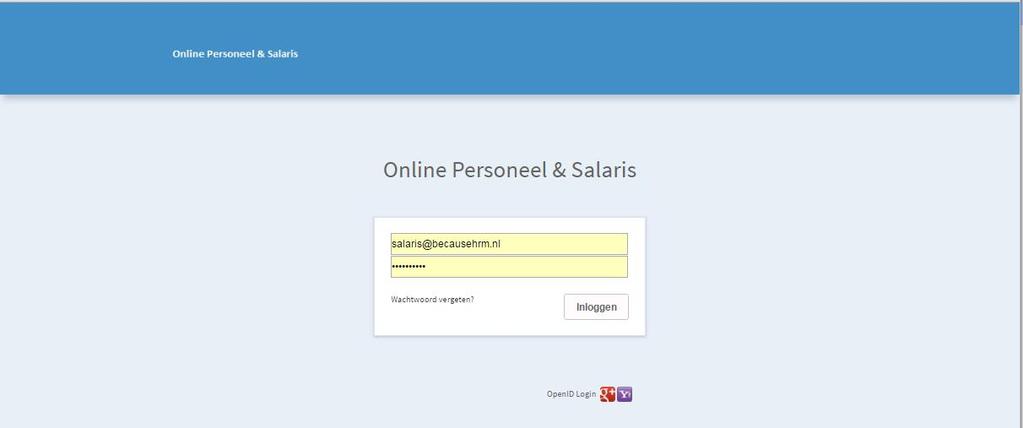 Hoe log ik in op Online Personeel & Salaris? Je krijgt een email vanuit het softwarepakket Online Personeel & Salaris, met hierin de gebruikersnaam (je emailadres).