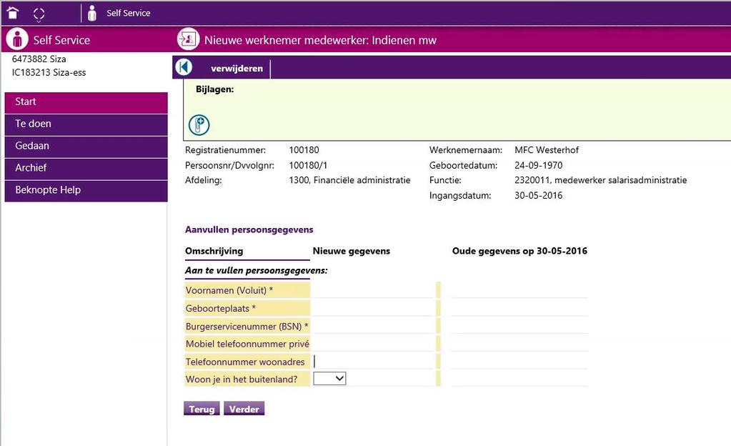 persoonsgegevens moet aanvullen, velden met een