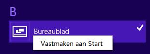 . Zoek naar Bureaublad, klik met de rechtermuisknop op de tegel en kies dan Aan start vastmaken.