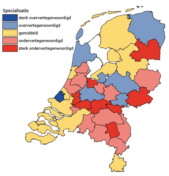 Specialisatiegraad werknemers overheid naar werkregio Naar 35 arbeidsmarktregio s, 2014 De arbeidsmarktregio Haaglanden heeft als enige regio in Nederland een sterke oververtegenwoordiging van de