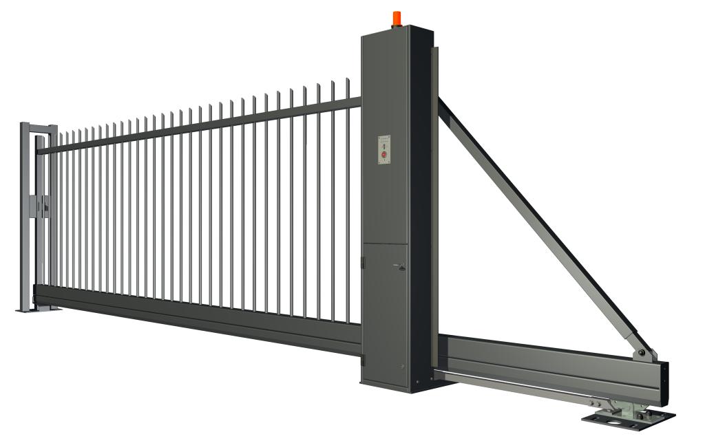 METEOR GATE Een duurzame, hoogwaardige en robuuste vrijdragende schuifpoort. De schuifpoort is volledig van staal gemaakt.