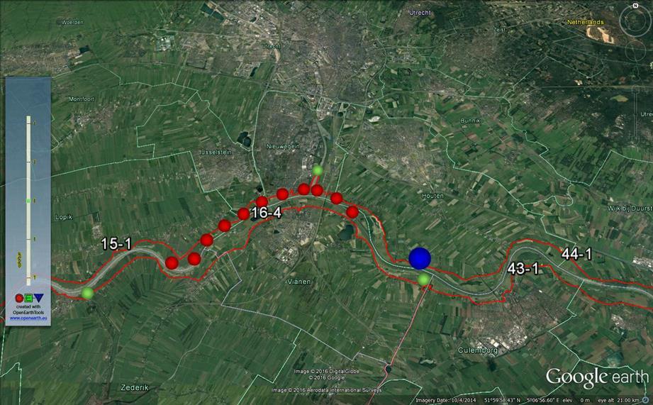 3.7.2 Overgang Lek Analoog aan de IJssel zijn ten behoeve van de begrenzing langs de Lek berekeningen gemaakt met het model voor de Bovenrivieren en met het model voor het Benedenrivierengebied.