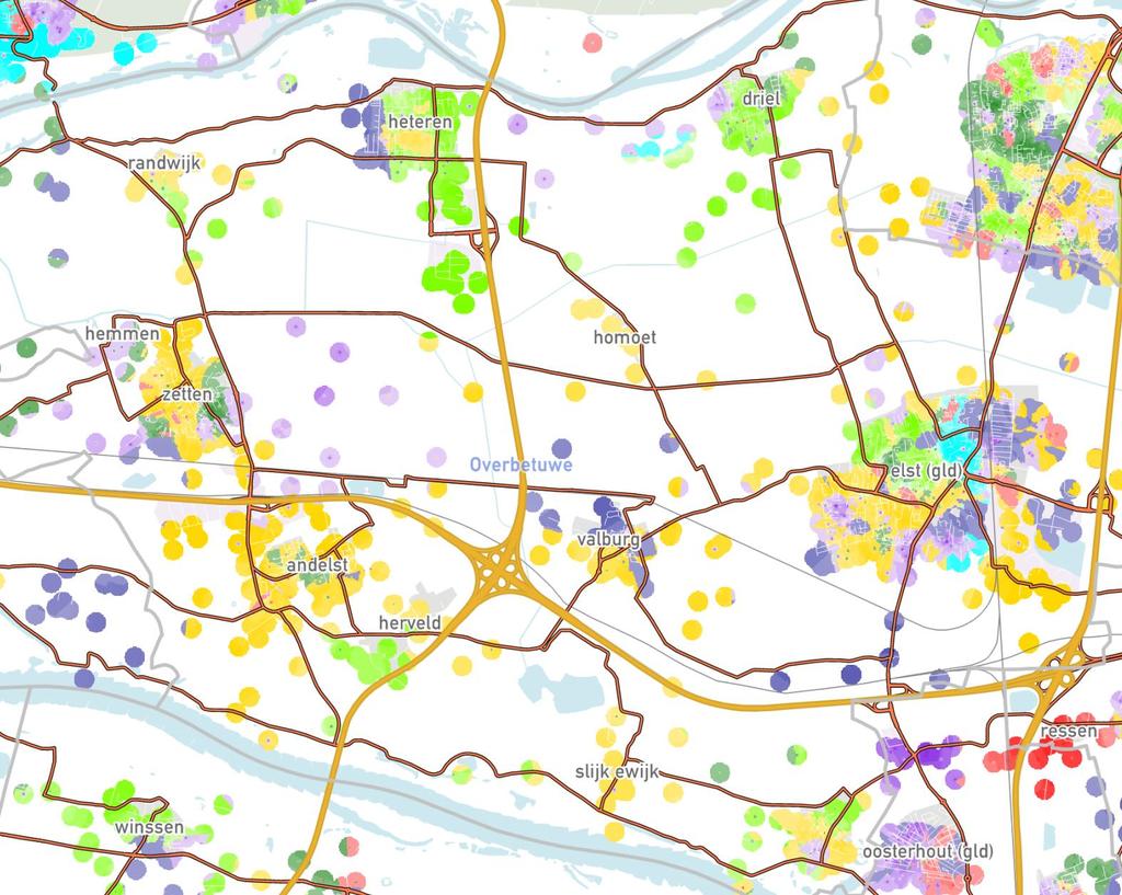 Overbetuwe De leefstijlkaart Op de kaart is per straat de meest voorkomende leefstijlkleur weergegeven.