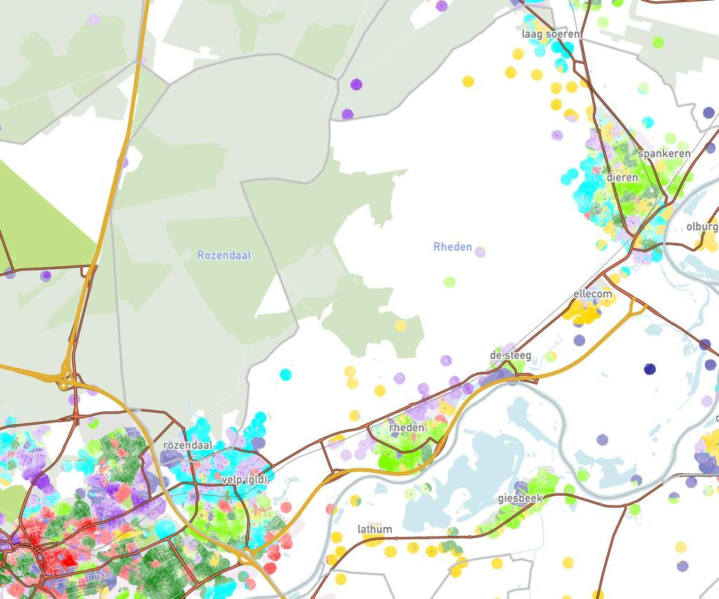 Rheden en Rozendaal De leefstijlkaart Op de kaart is per straat de meest voorkomende leefstijlkleur weergegeven.