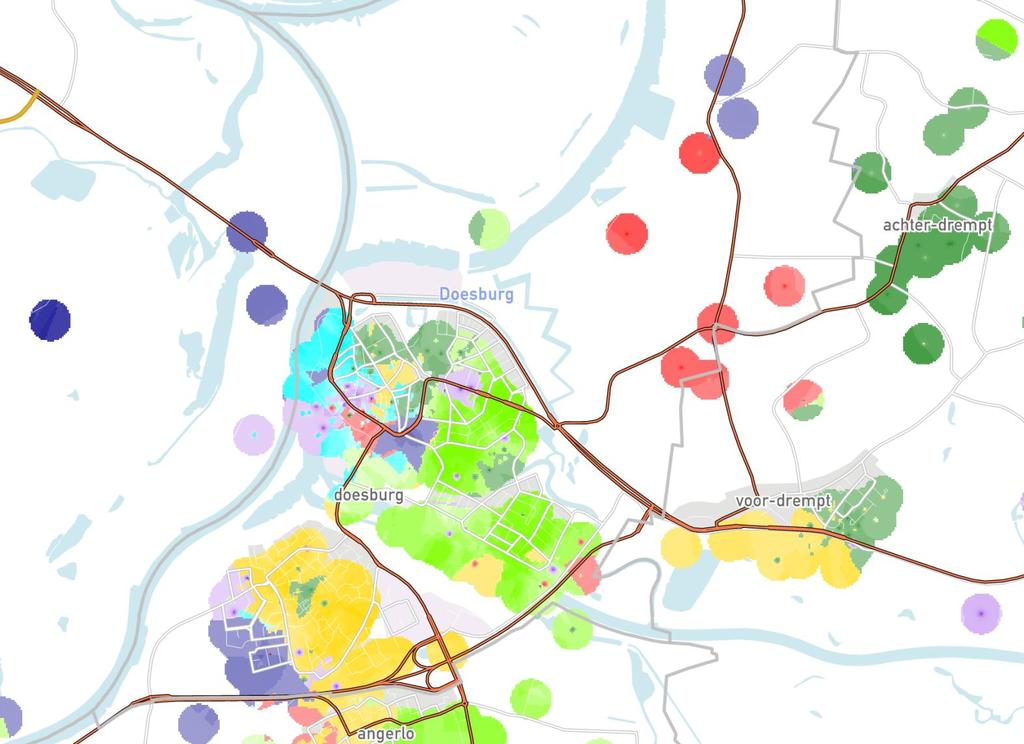 Doesburg De leefstijlkaart Op de kaart is per straat de meest voorkomende leefstijlkleur weergegeven.