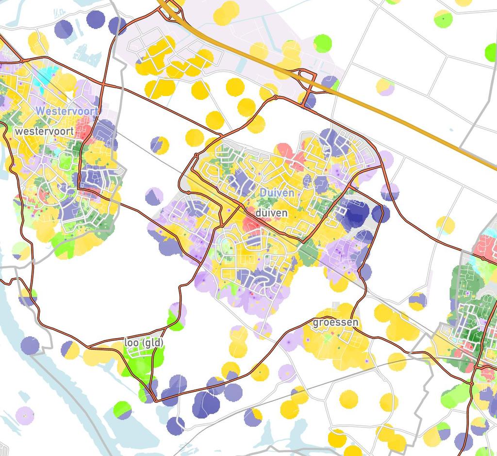 Duiven De leefstijlkaart Op de kaart is per straat de meest voorkomende leefstijlkleur weergegeven.