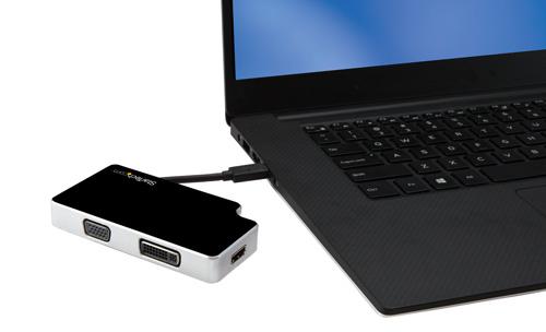 Stijlvolle connectiviteit voor uw USB-C laptop Deze adapter wordt geleverd met een geïntegreerde zwarte USB-C kabel en werkt prima met uw Dell XPS, MacBook en elk apparaat dat USB-C DP Alt Mode