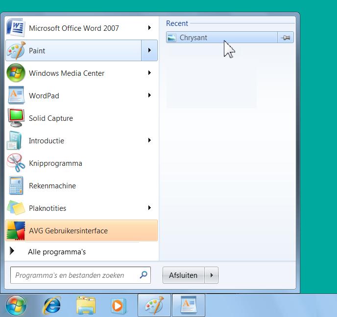 Hoofdstuk 2 Kennismaken met Windows 7 41 Jump List in het menu Start U kunt ook gebruikmaken van Jump Lists via
