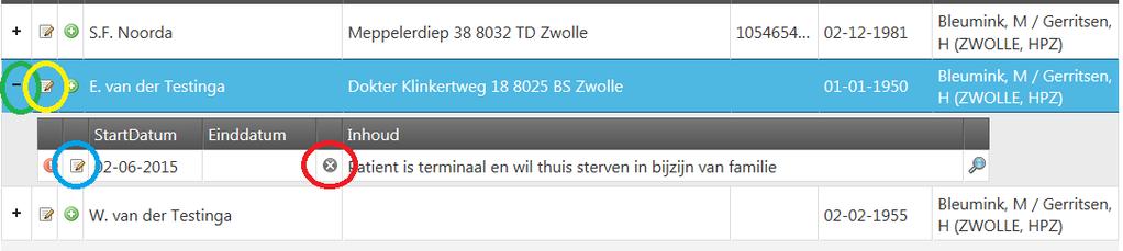 6. Zorgmelding muteren of patiënt is overleden In het Overzicht kunt u een bestaande zorgmelding aanpassen of verwijderen.