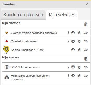 2.1.1.2 Mijn selecties > Mijn plaatsen / Mijn kaarten In het tabblad Mijn selecties zal er in eerste instantie niets onder Mijn kaarten of Mijn plaatsen staan.