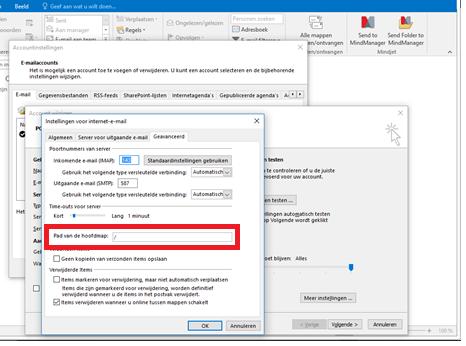 Instellingen Microsoft Outlook 2016 IMAP Het instellen van IMAP in Microsoft Outlook 2016 is gelijk aan het instellen in Outlook 2010.