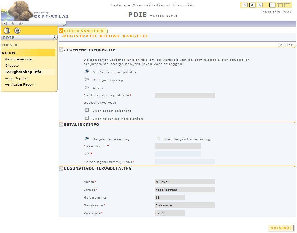 Hier kan men in de sectie 'Algemene informatie' opgeven of sprake is van een publiek pompstation en/of van eigen opslag.