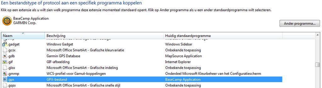 2. AANDACHTSPUNT: Als men een gpx-bestand wil openen moet de computer weten met welk programma dat moet gebeuren. In ons geval is dat dus BaseCamp.