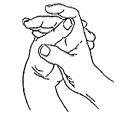 4. Maak een volledige vuist, hierbij zijn alle gewrichten van de vingers gebogen. De duim blijft buiten de vuist. Houd deze stand 5 seconden vast. Indien nodig meebewegen met de andere hand, d.m.v. de duim op de nagel te plaatsen en de wijsvinger achter de vinger.