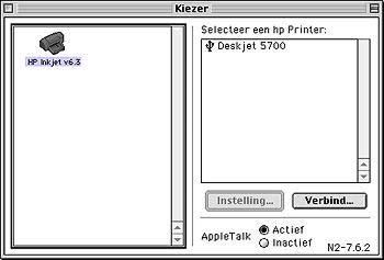 Hoofdstuk 8 De printer kiezen Voer de volgende stappen uit om de printer te kiezen: 1 Selecteer de Kiezer in het Apple-menu.