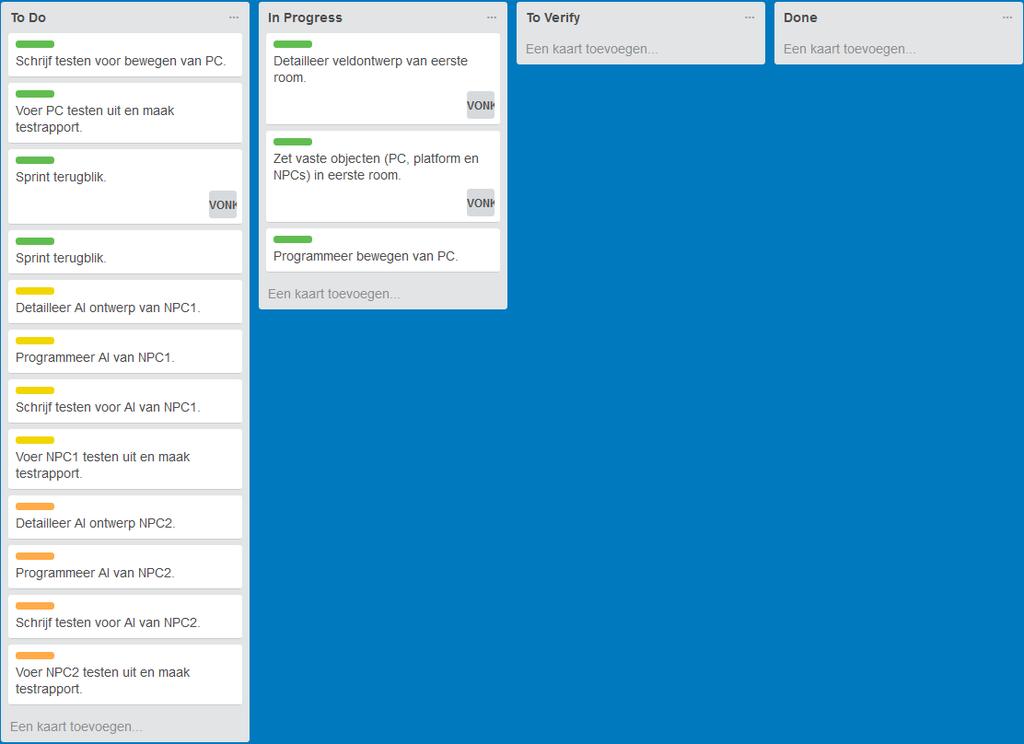 5. Scrumbord Het Scrumbord is het fysieke of virtuele bord waarop de planning en voortgang per Sprint wordt bijgehouden. Het Scrumbord kan op vele manier ingedeeld worden.