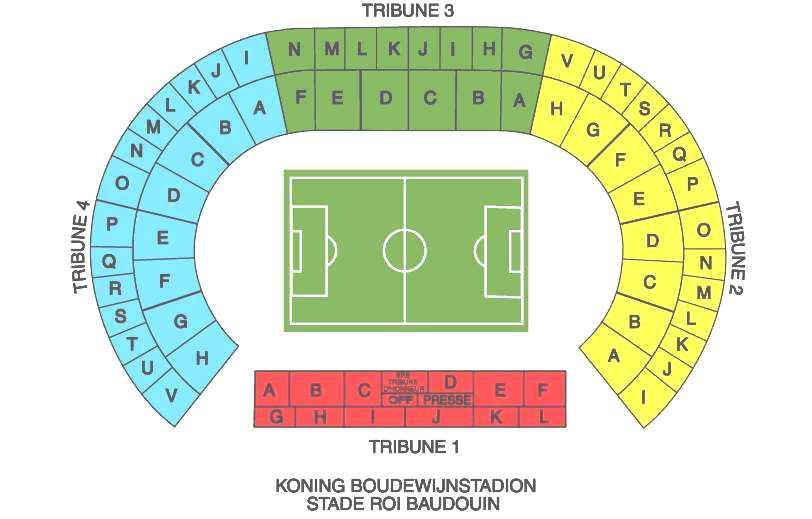 KONING BOUDEWIJNSTADION Algemene informatie Essevee krijgt tribune 1 (rood) en tribune 2 (geel) toegewezen voor de bekerfinale. Beide tribunes bieden plaats aan ongeveer 18 000 fans van Essevee.