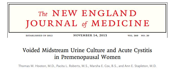 Studiepopulatie: vrouwen met niet gecompliceerde cystitis Analyse: kwantitatieve kweek op gepaarde stalen (midstream urine gekatheteriseerde urine) Resultaten: Uropathogenen in 70% (142/202) van de