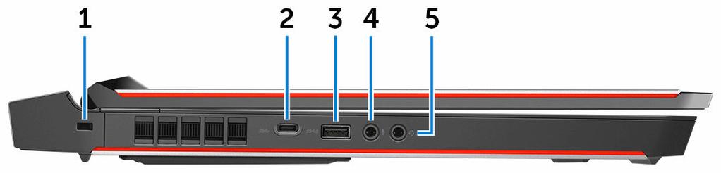 5 Externe grafische poort Hierop kan een Alienware Graphics Amplifier worden aangesloten ter verbetering van de grafische prestaties.