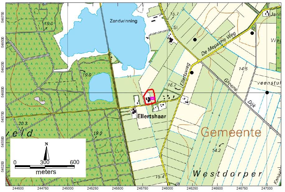 2 Gegevens plangebied 2.1 Beschrijving plangebied Het plangebied maakt deel uit van een zwerm boerderijen die samen Ellertshaar genoemd wordt (zie afbeelding 1).