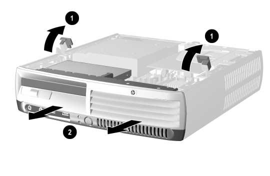 de achterkant van de computer 1 en schuif het voorpaneel samen met de MultiBay van de