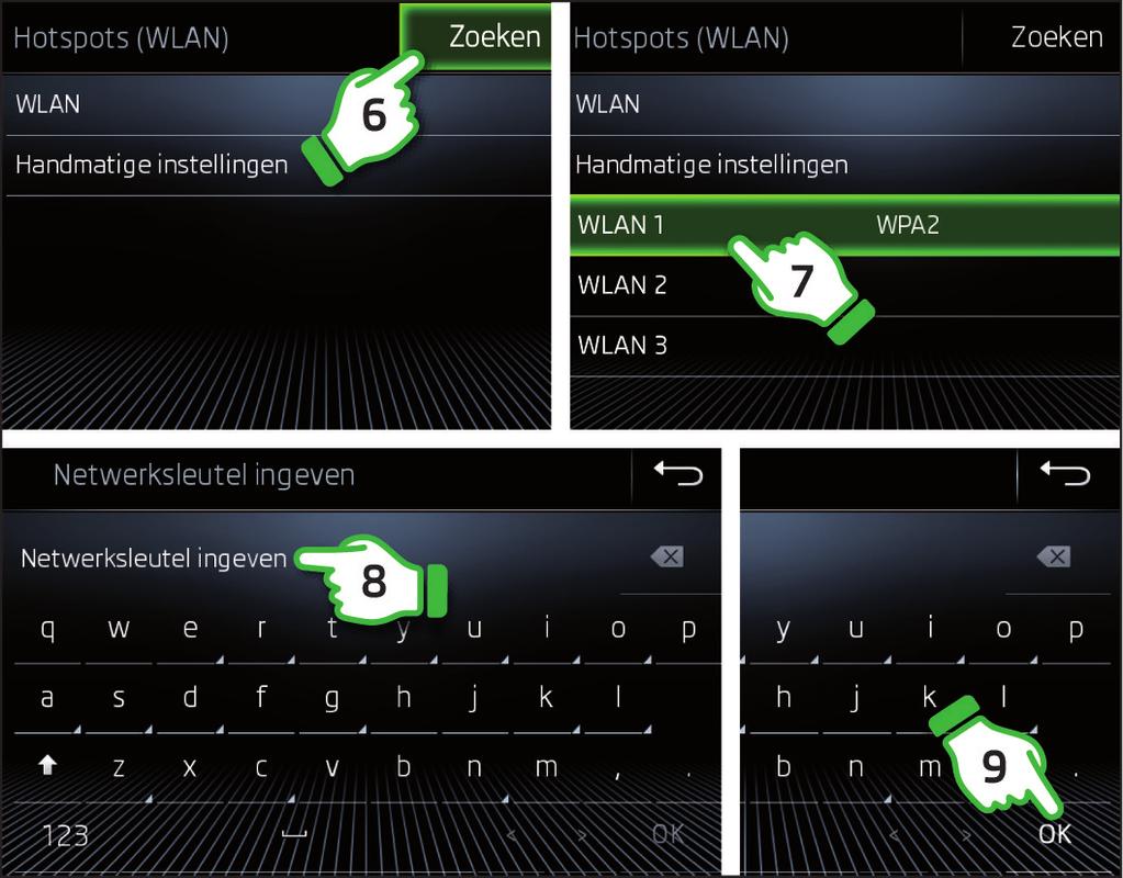 In het infotainment de WLAN-functie inschakelen, zie stappen 5.