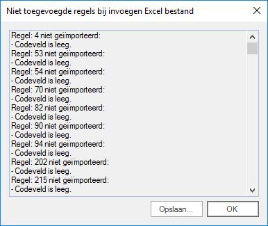 Vervolgens wordt de data vanuit EXCEL ingevoegd in de begroting, waarbij een verslag van de regels die niet