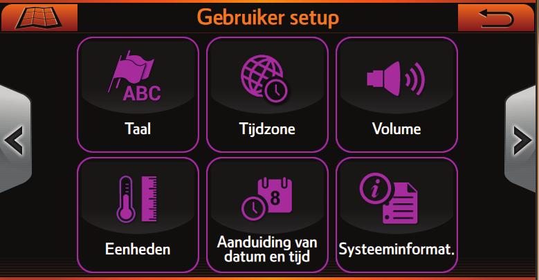 1 GEBRUIKER SETUP-MENU Druk in het "Navigatie"-menu op de "Gebruiker