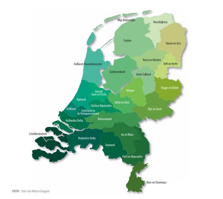 Pagina 97 van 342 BE0112.000615 In totaal zijn er 26 waterschappen. In Figuur 6 wordt het verzorgingsgebied van elk waterschap voorgesteld.