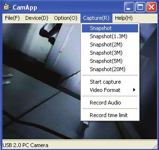 Het nemen van foto's in de statische modus onder het dropdown-menu van Capture (opname) in de