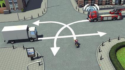 De bestuurder van de motorfiets moet de bestuurders van de militaire colonne voor laten gaan, omdat deze rechtdoor gaan op dezelfde weg. 7 Het is een gelijkwaardig kruispunt.